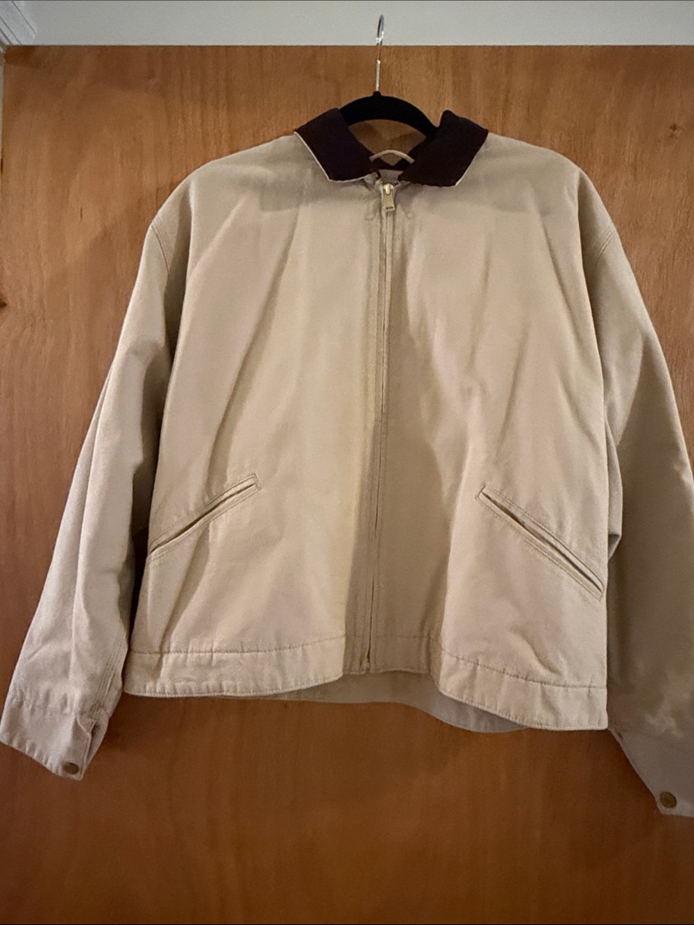 TNA Beige Bomber Jacket with Dark Brown Collar